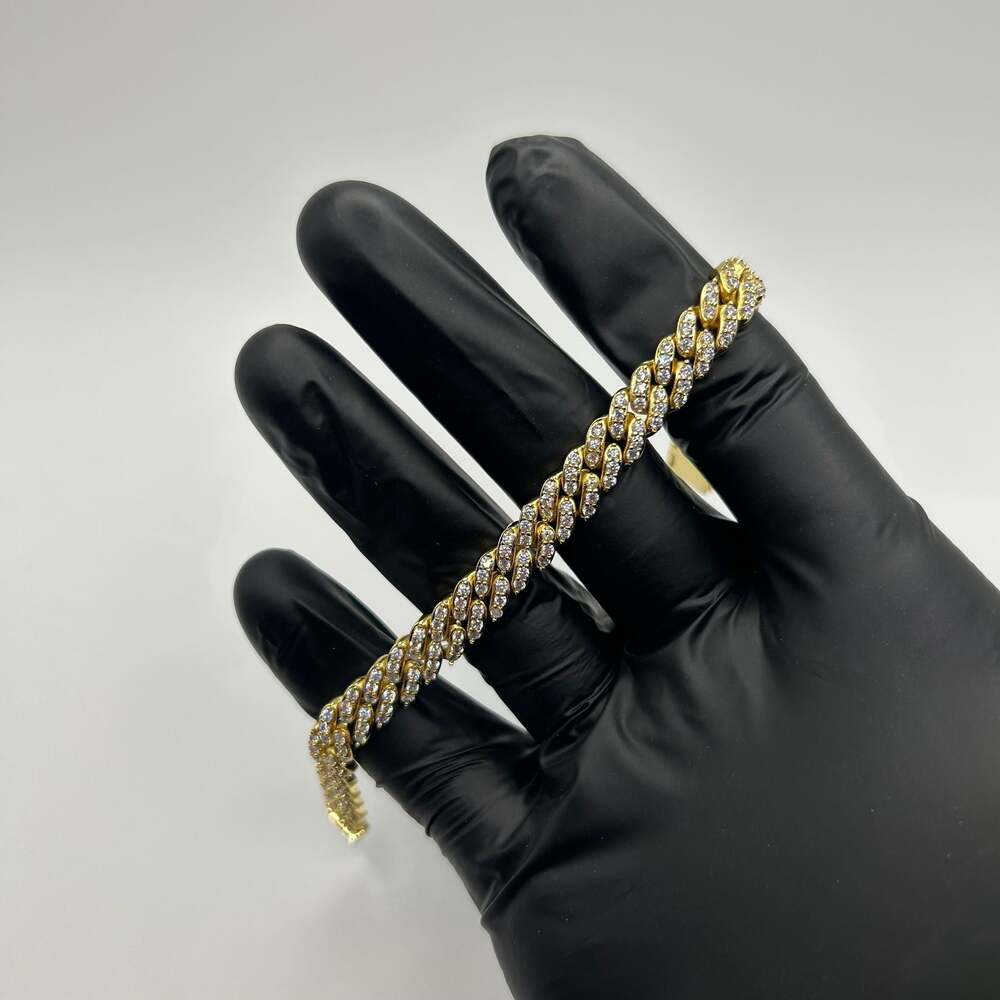 Moissanite Mini Cuban Prong Link Iced Out Gold Bracelet 7 Inch 8mm VVS1 Women